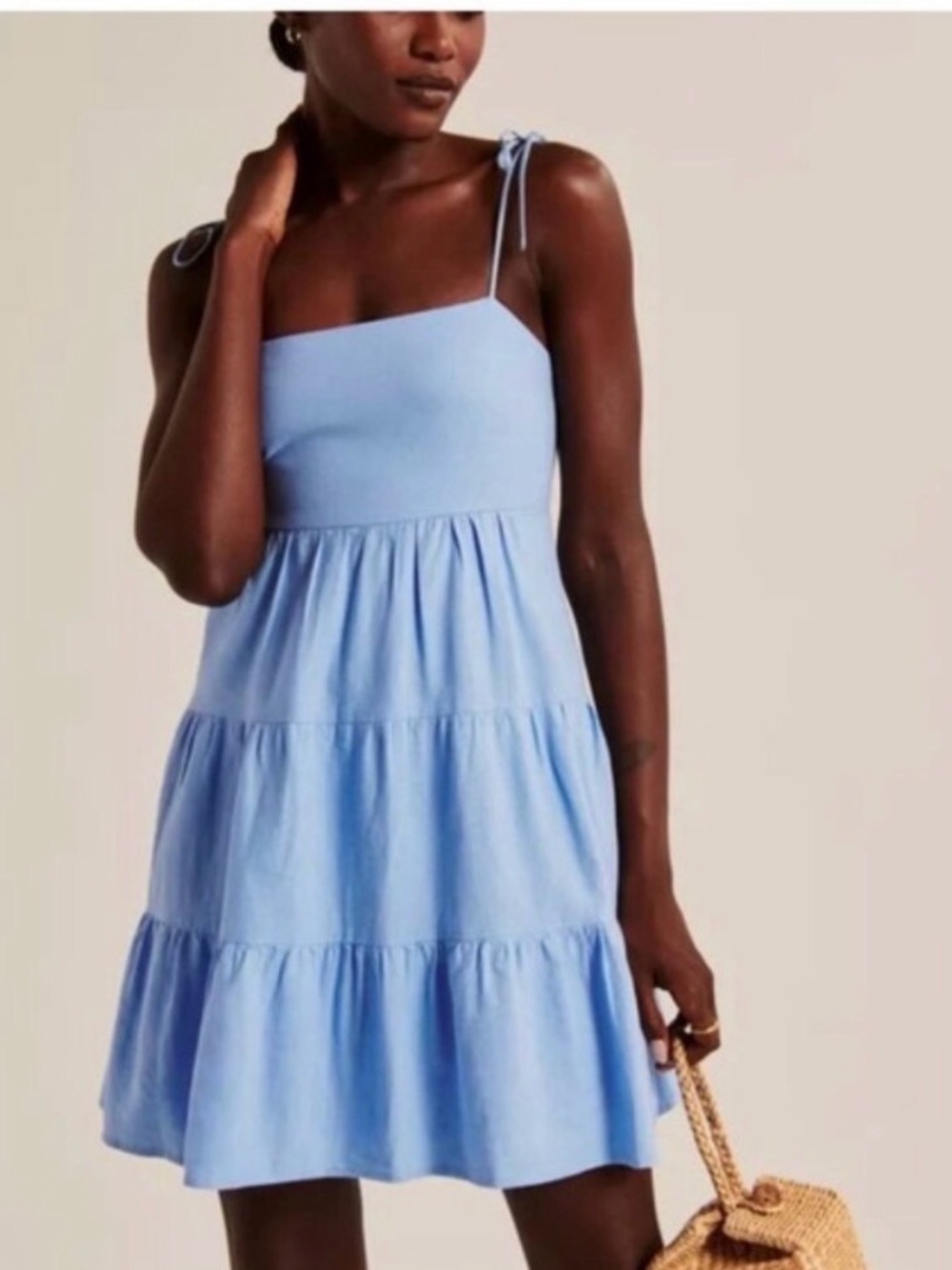 Abercrombie & Fitch Blue Tie-Strap Linen-Blend Mini Dress XS